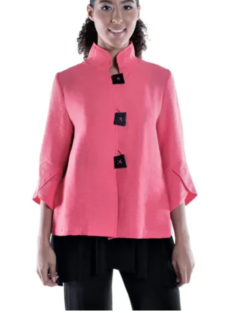 IC‎ by Connie K Textured Pink Three-Button Elbow Sleeve Jacket Size Small Coral